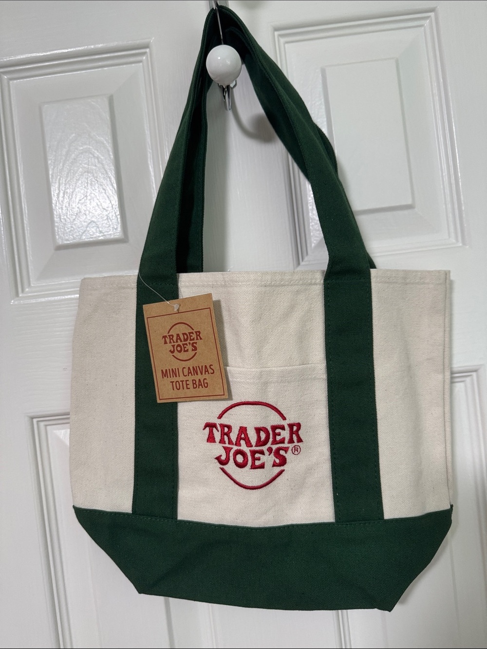 Trader Joe's Cream and Dark Green Canvas Tote Bag